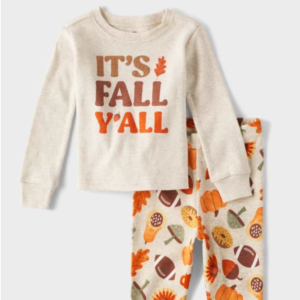 NWT The Children’s Place Toddler It's Fall Y'all Snug Fit Cotton Pajamas - tan